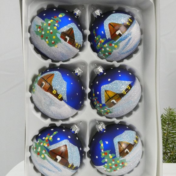 Winter Village Hand Decorated Christmas Ornament 3" Blown Glass Ball**SET OF 6** - Picture 5 of 5